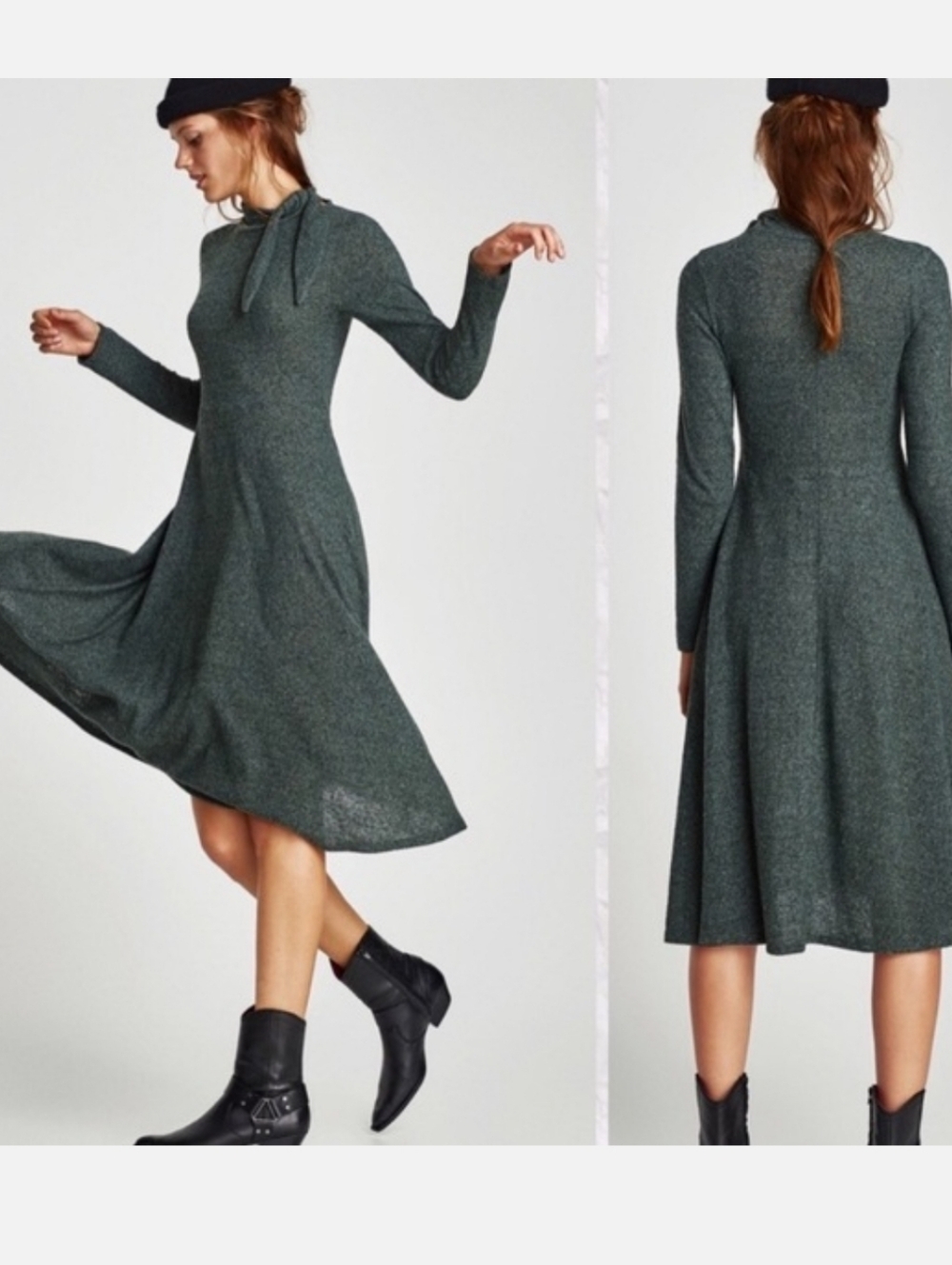 New NWT Zara long sleeve sweater dress green size large